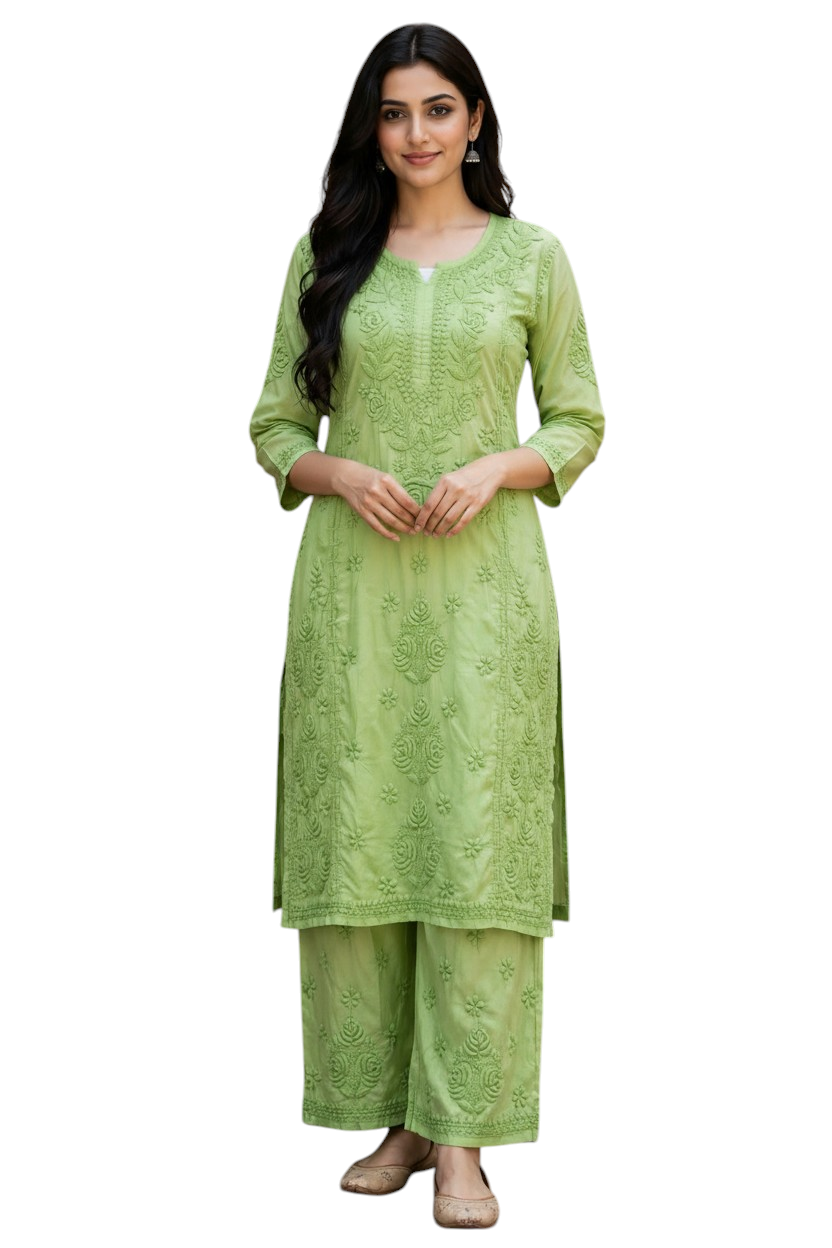 Lucknowi Chikankari Embroidered Muslin Cord Set